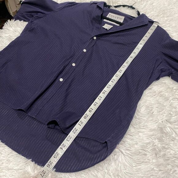 Frank & Eileen Eileen Poplin Sheer Button Down Blouse in Navy Stripe Medium - Picture 5 of 6